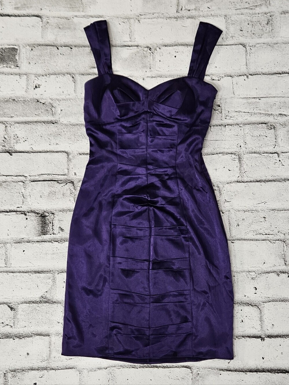 Morgan & Co Purple Satin Cocktail Dress Sweetheart Sheath Size 3 4